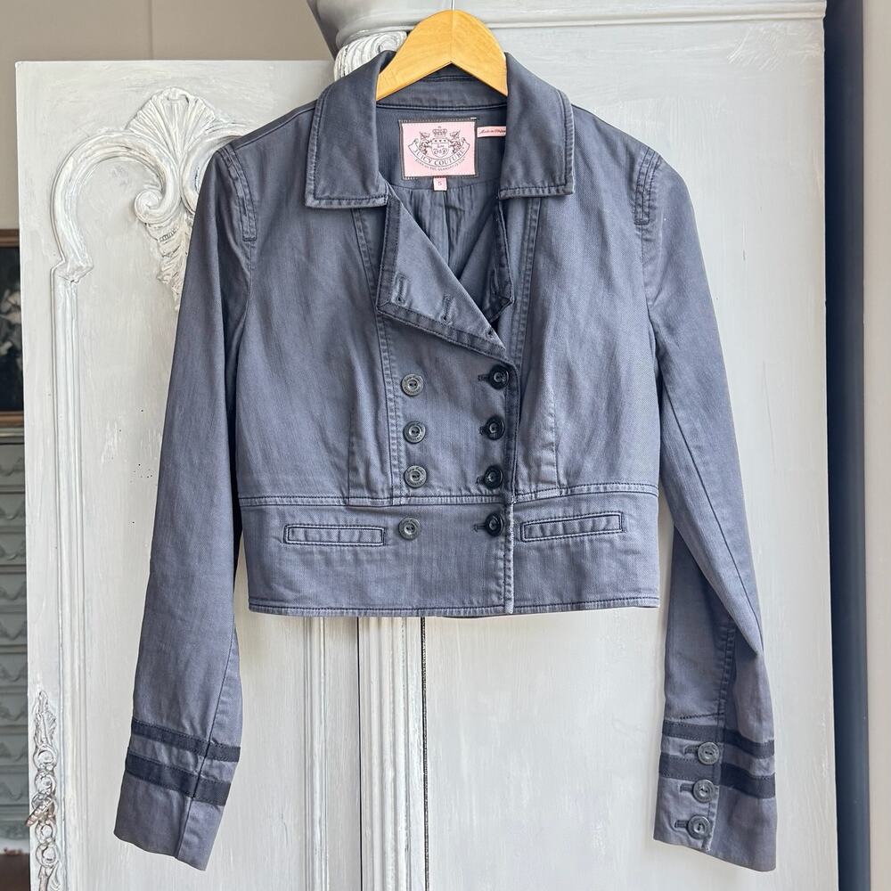 Juicy Couture Women’s Cropped Blue Button Jacket Double-Breasted Size Small